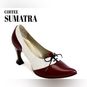 Fluevog VINTAGE NEARLY NEW Coffee Sumatra wine & beige pointy tie pumps - 8.5